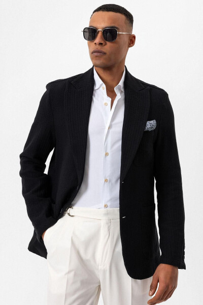 Black Unlined Men's Blazer Jacket with Patch Pockets - 9