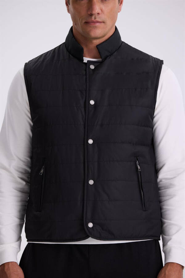 Black V-Neck Fiber Slim Fit Vest - 7