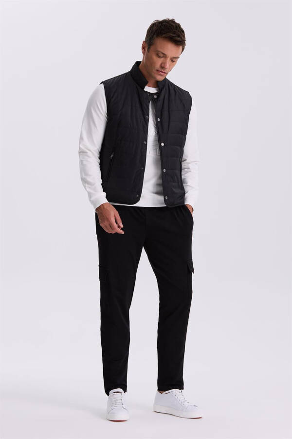 Black V-Neck Fiber Slim Fit Vest - 1