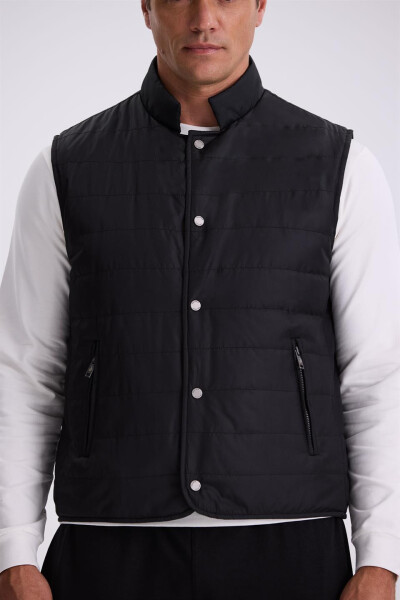 Black V-Neck Fiber Slim Fit Vest - 3