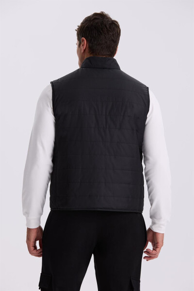 Black V-Neck Fiber Slim Fit Vest - 4