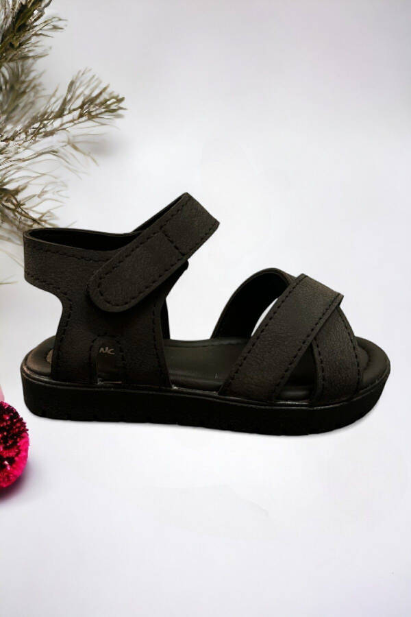 Black Velcro Unisex Baby Sandals - 2