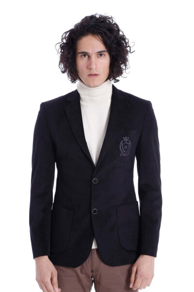 Black Velvet Jacket with Pocket and Embroidered Logo -Wessi - 1