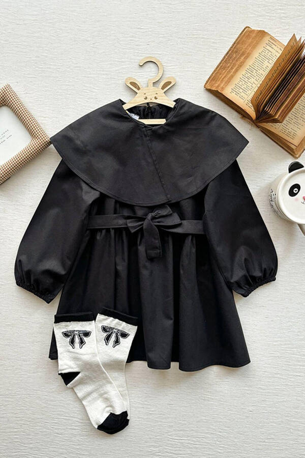 Black Wide Collar Children's Dress - 1