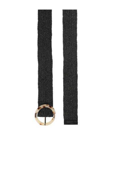 Black women's belt with leopard buckle and straw texture - 2