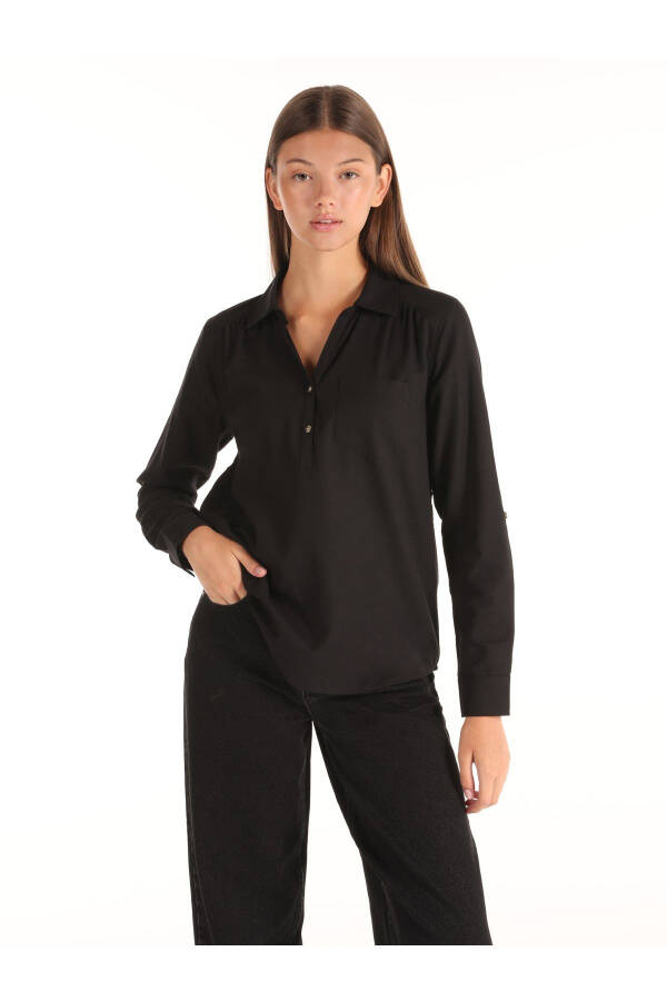 Black women's blouse, U-neck, Cl1058747 - 1