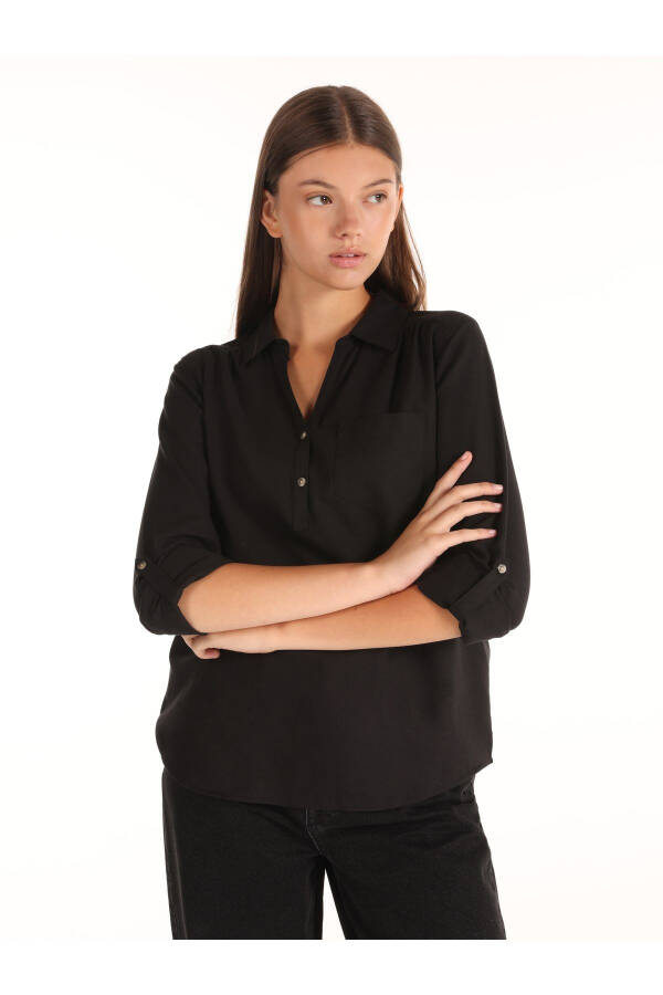 Black women's blouse, U-neck, Cl1058747 - 4