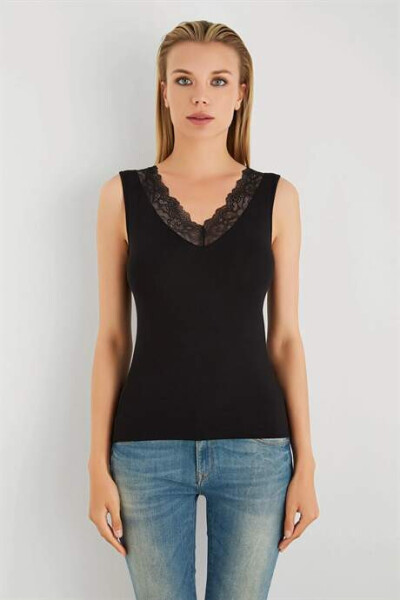 Black Women's V-Neck Lace Sleeveless T-Shirt 3 Pack - 12