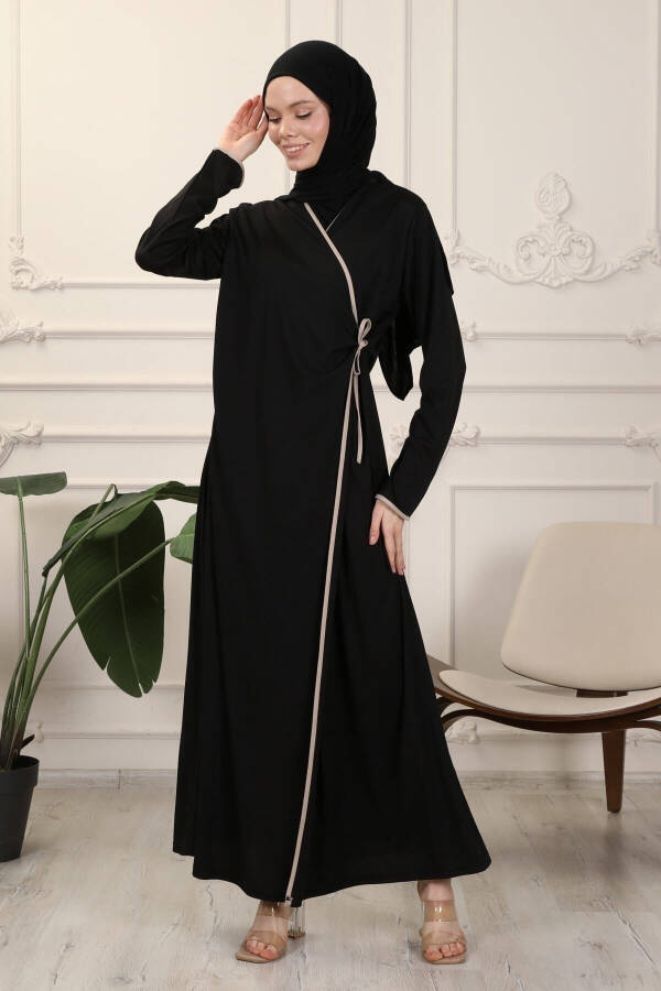 Black Wrap Collar Cuffed Flexible Interlock Fabric Prayer Dress - 1