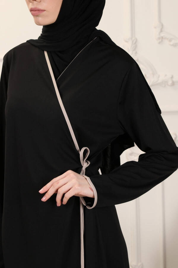 Black Wrap Collar Cuffed Flexible Interlock Fabric Prayer Dress - 5