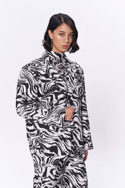 Black Zebra Print Oversized Blazer Jacket - 4