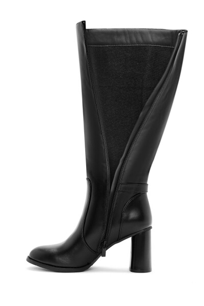 Black zippered, chunky heeled leather boots. - 3