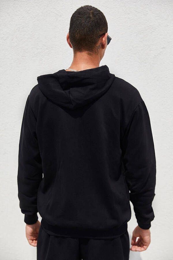 Black Zippered Hooded Men's Sweatshirt - 19