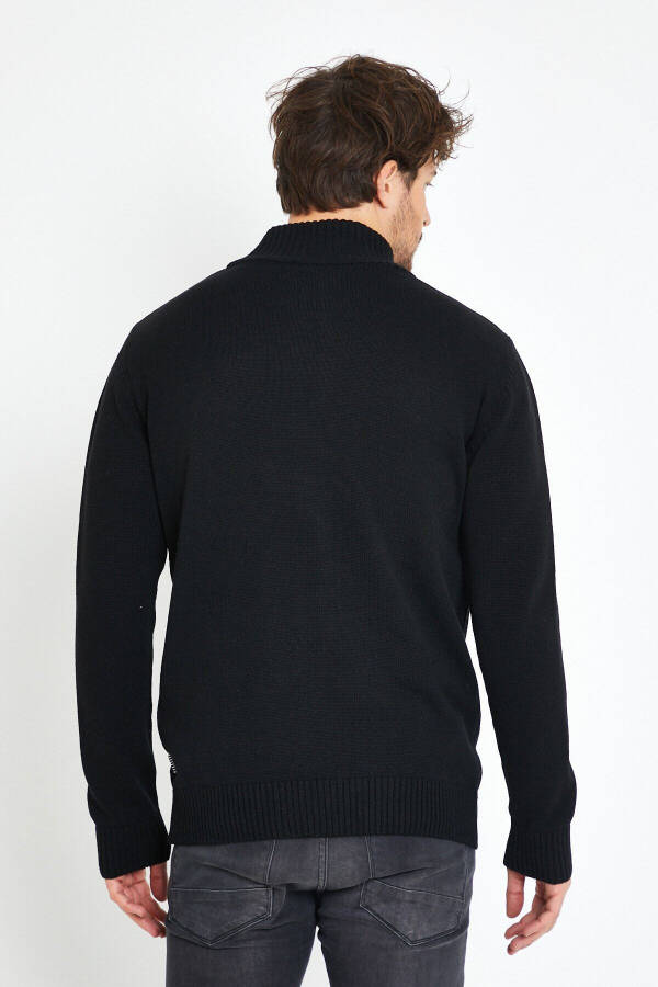 Black Zippered Knit Cardigan with Pocket - 5