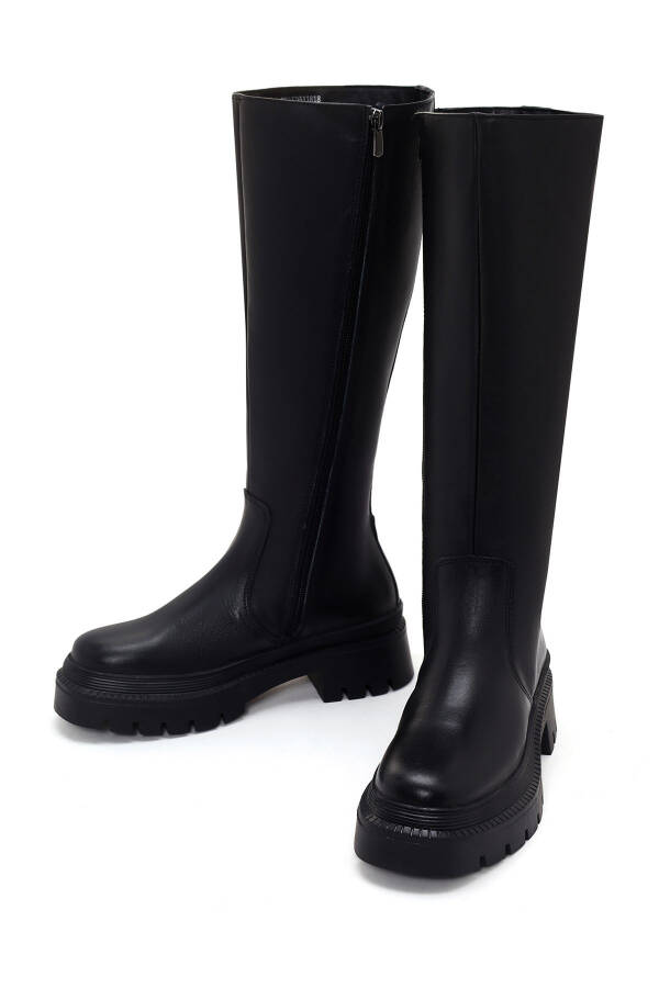 Black zippered leather boots, code 24WFD511018. - 8