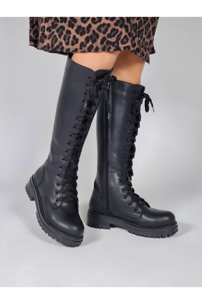 Black, zippered, long boots. - 4