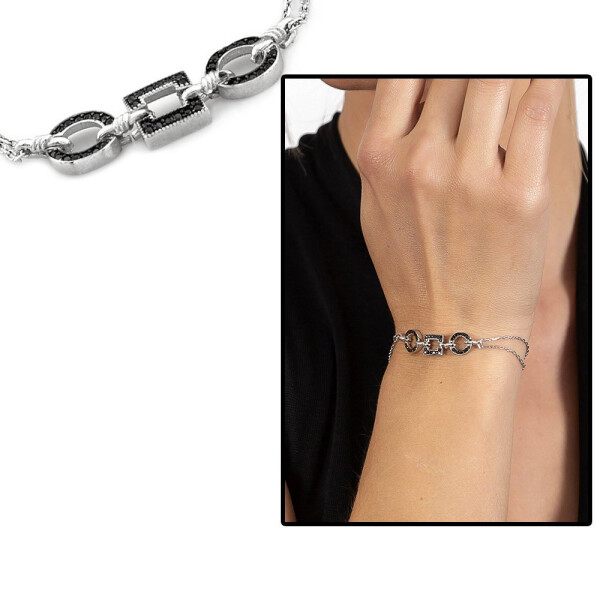 Black Zircon Stone Square-Oval Design 925 Sterling Silver Waterway Women's Bracelet - 5