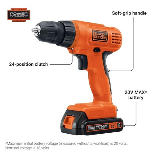 BLACK+DECKER 20V MAX POWERCONNECT Cordless Drill/Driver + 30 Piece Bits and Drivers Kit (LD120VA) - 18