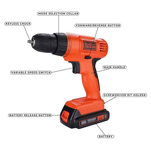 BLACK+DECKER 20V MAX POWERCONNECT Cordless Drill/Driver + 30 Piece Bits and Drivers Kit (LD120VA) - 16