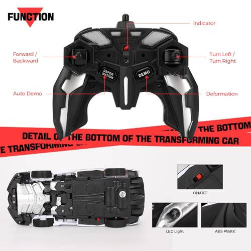 Blackma Masofadan boshqariladigan mashina - Transform, Bir tugmachani bosish orqali shakl o'zgartirish & 360° aylanuvchi suzuvchi, LED yoritgichli Transform Robot RC mashina, 4 5 6 7 8 9 10 11 12 yoshli o'g'il bolalar uchun o'yinchoq sovg'alar (Oq) - 11