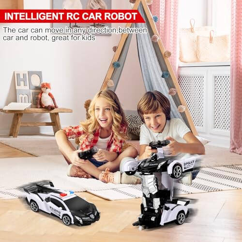 Blackma Remote Control Car - Transform, One-Button Deformation & 360°Rotating Drifting, Transform Robot RC Car with LED Light, Toy Gifts for 4 5 6 7 8 9 10 11 12 Years Old Boy (White) - 2