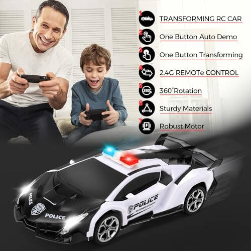 Blackma Remote Control Car - Transform, One-Button Deformation & 360°Rotating Drifting, Transform Robot RC Car with LED Light, Toy Gifts for 4 5 6 7 8 9 10 11 12 Years Old Boy (White) - 10