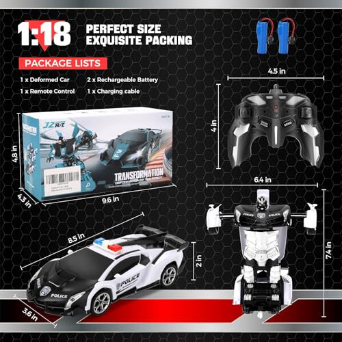 Blackma Remote Control Car - Transform, One-Button Deformation & 360°Rotating Drifting, Transform Robot RC Car with LED Light, Toy Gifts for 4 5 6 7 8 9 10 11 12 Years Old Boy (White) - 12