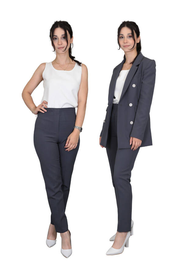 Blazer Ceket & Boru Paça Pantolon Takım - Füme - 19