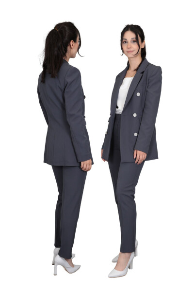 Blazer Ceket & Boru Paça Pantolon Takım - Füme - 3