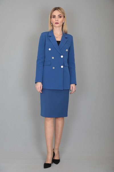 Blazer Jacket & Pencil Skirt Set - indigo - 13