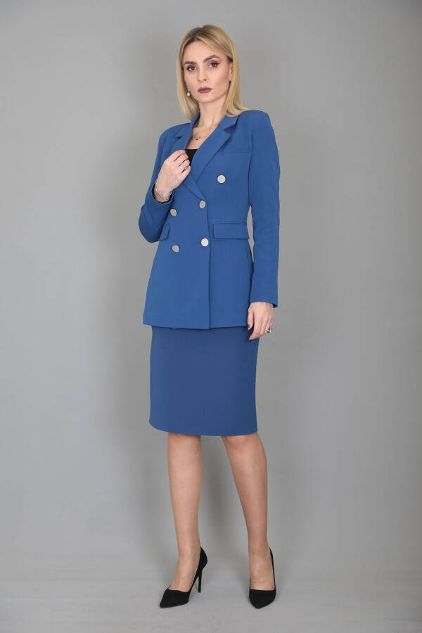 Blazer Jacket & Pencil Skirt Set - indigo - 14