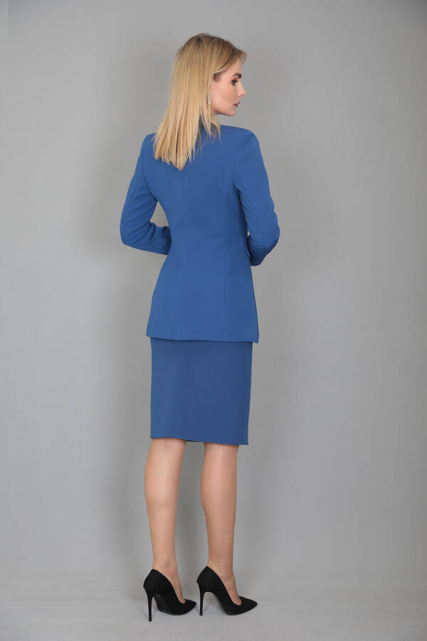 Blazer Jacket & Pencil Skirt Set - indigo - 17