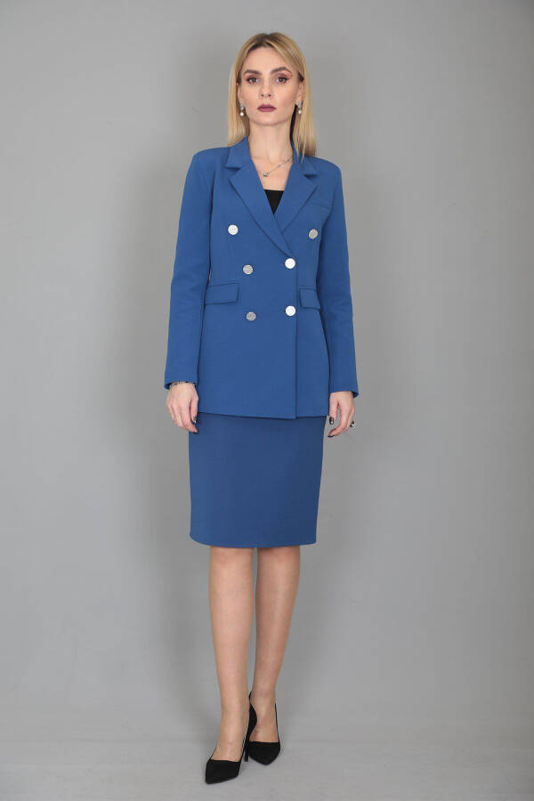 Blazer Jacket & Pencil Skirt Set - indigo - 7