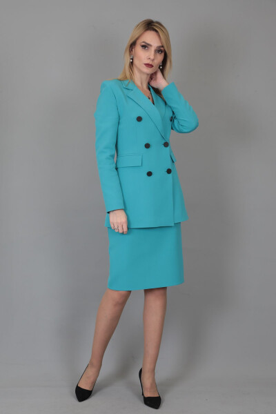 Blazer Jacket & Pencil Skirt Set - Turquoise - 19