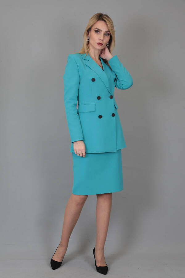 Blazer Jacket & Pencil Skirt Set - Turquoise - 19