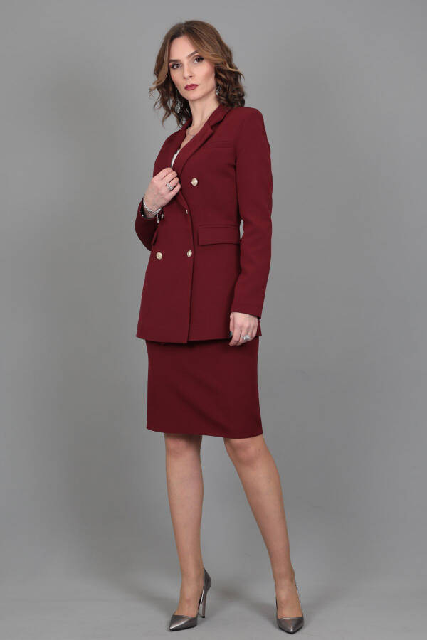 Blazer Jacket & Pencil Skirt Suit - Burgundy - 19