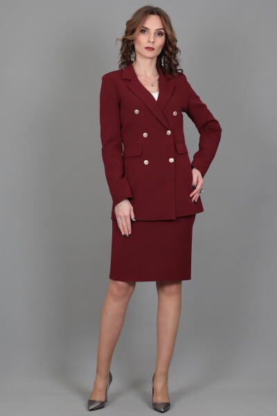 Blazer Jacket & Pencil Skirt Suit - Burgundy - 10