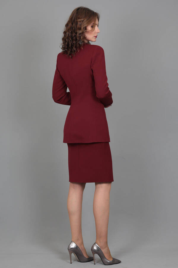 Blazer Jacket & Pencil Skirt Suit - Burgundy - 15