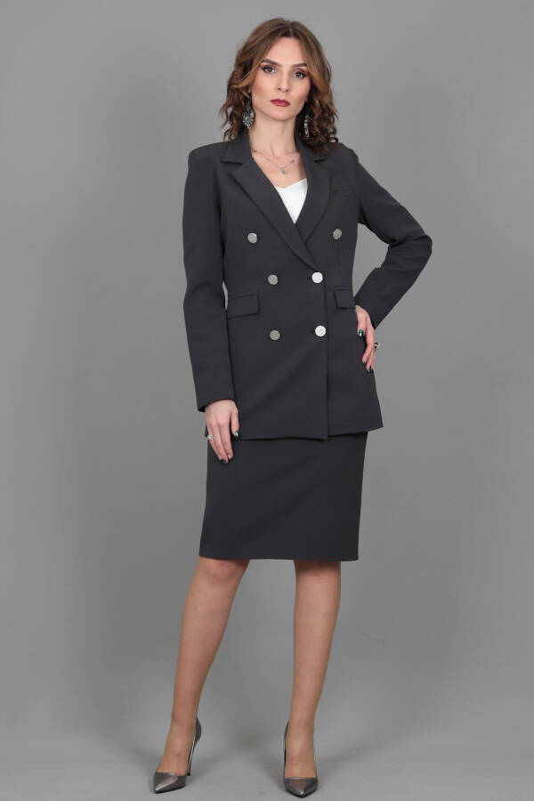 Blazer Jacket & Pencil Skirt Suit - Charcoal - 15