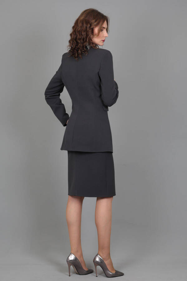 Blazer Jacket & Pencil Skirt Suit - Charcoal - 17