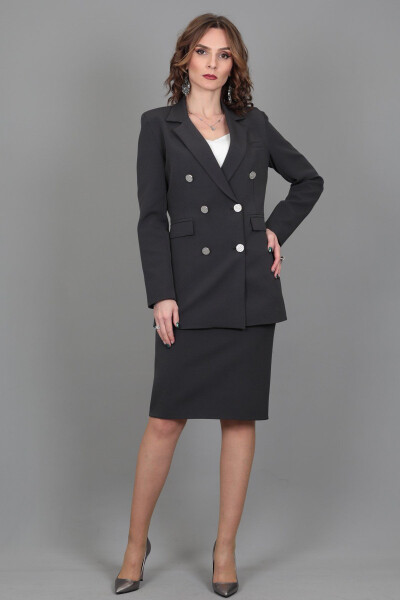 Blazer Jacket & Pencil Skirt Suit - Charcoal - 9