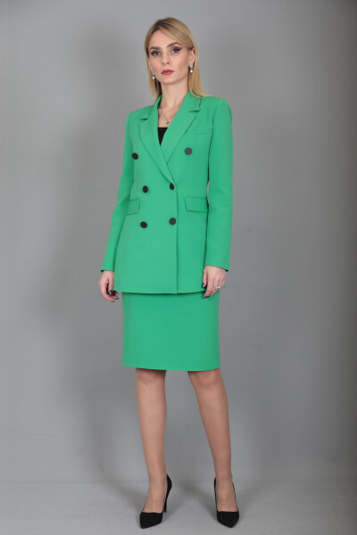 Blazer Jacket & Pencil Skirt Suit - Light Green - 19