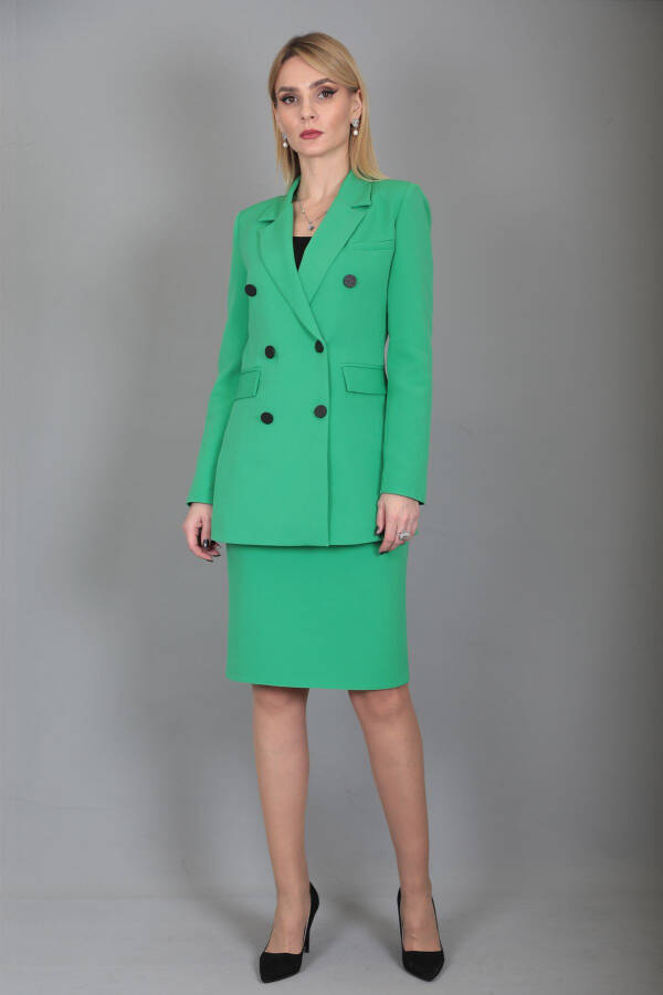 Blazer Jacket & Pencil Skirt Suit - Light Green - 19