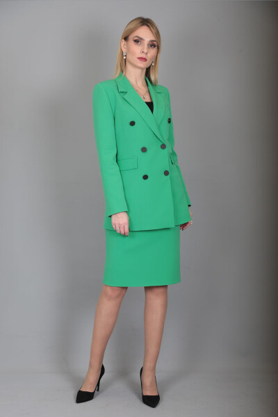 Blazer Jacket & Pencil Skirt Suit - Light Green - 21