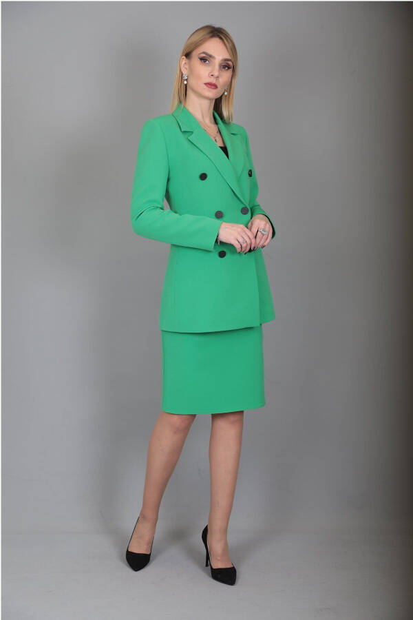 Blazer Jacket & Pencil Skirt Suit - Light Green - 8