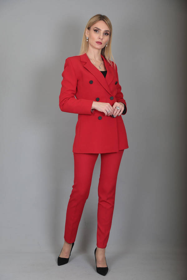 Blazer Jacket & Wide Leg Pants Set - Red - 18