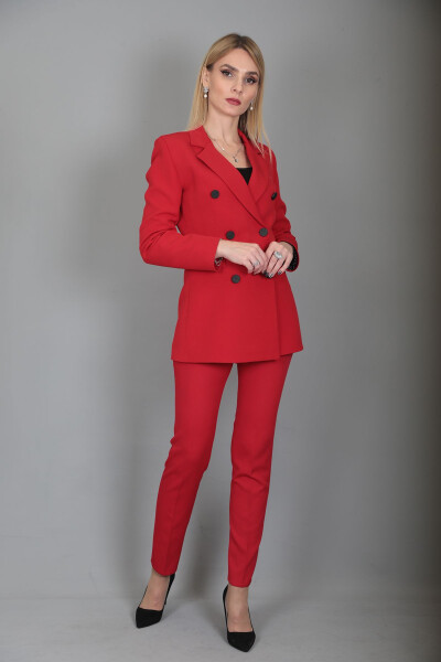 Blazer Jacket & Wide Leg Pants Set - Red - 19