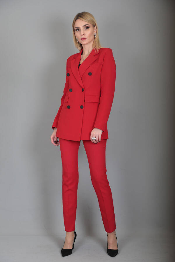 Blazer Jacket & Wide Leg Pants Set - Red - 22