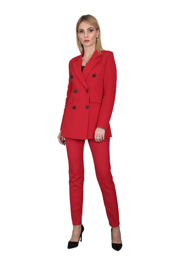 Blazer Jacket & Wide Leg Pants Set - Red - 11