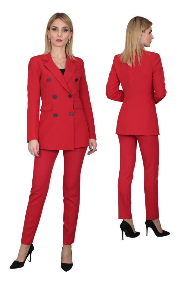 Blazer Jacket & Wide Leg Pants Set - Red - 12